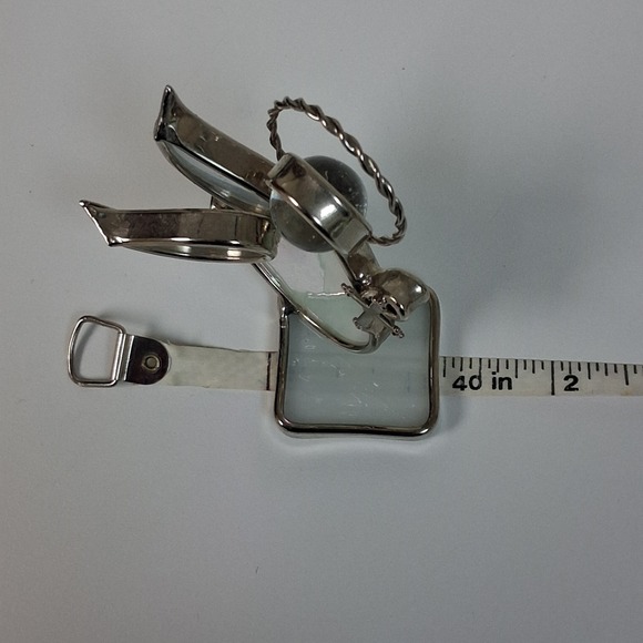 VTG Signed Stained Glass Angel Christmas Figurine 2000 Iridescent Halo Cross Art - Picture 12 of 13